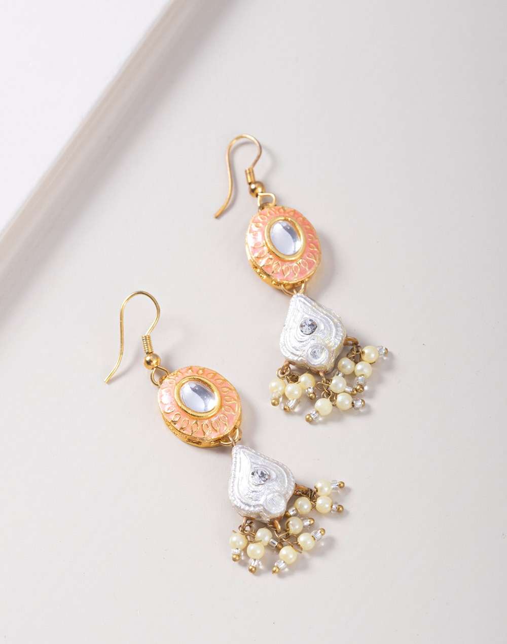 Metal Pink Golden Dangler Earrings
