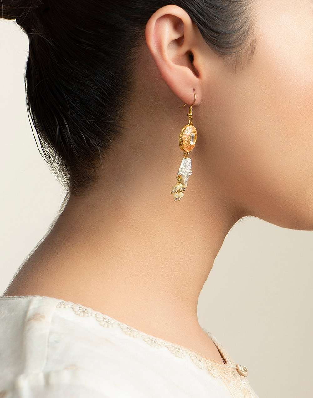 Metal Pink Golden Dangler Earrings
