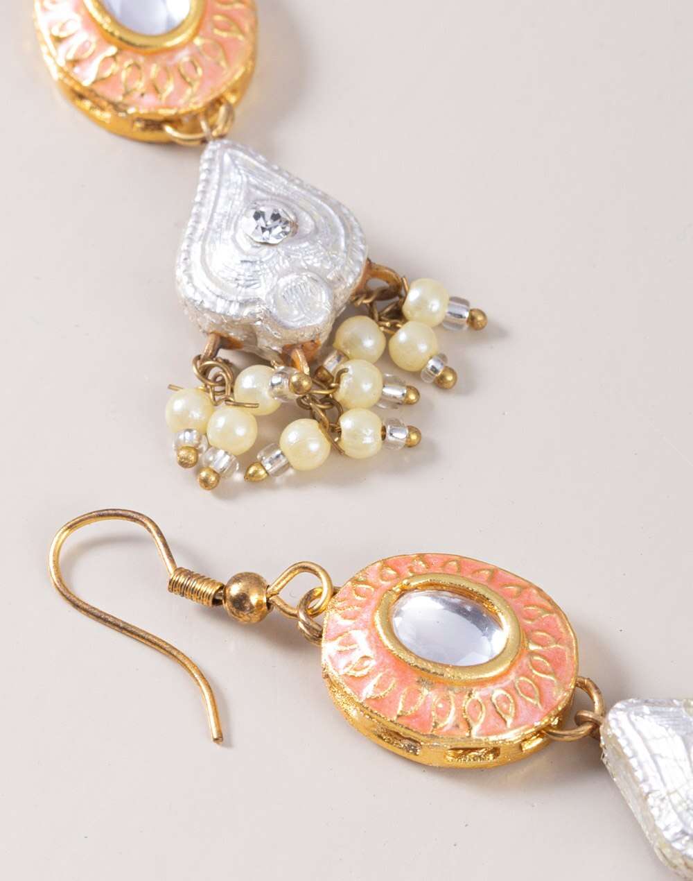 Metal Pink Golden Dangler Earrings