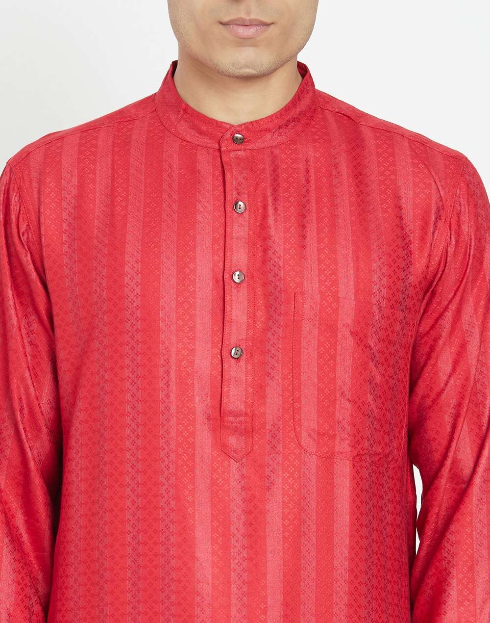 Red Viscose Blend Geometric Kurta Long