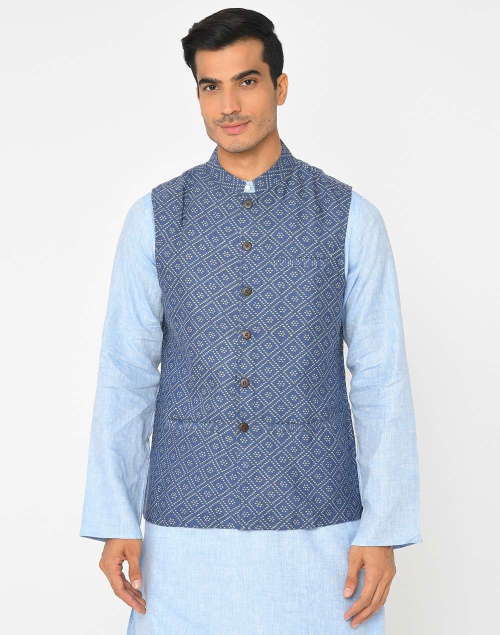 Viscose Tussar Block Printed Nehru Jacket