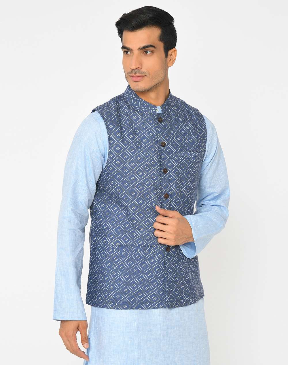 Viscose Tussar Block Printed Nehru Jacket