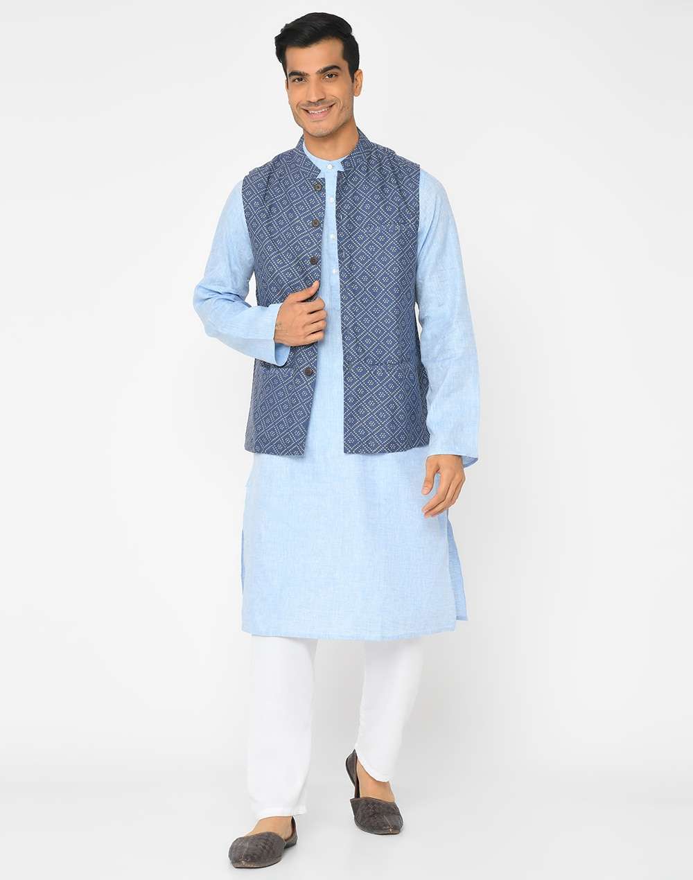 Viscose Tussar Block Printed Nehru Jacket