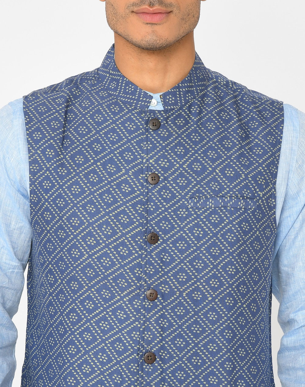 Viscose Tussar Block Printed Nehru Jacket