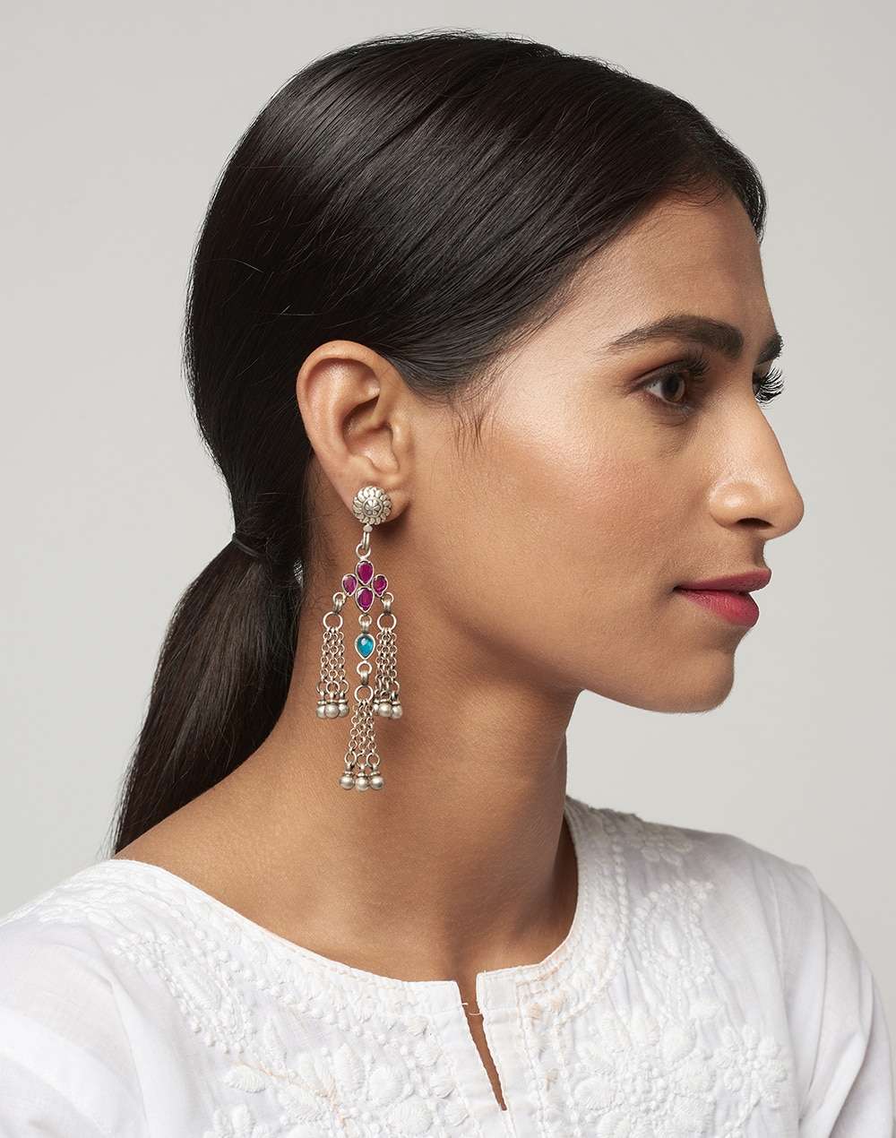 Silver Ethnic Dangler Earrings