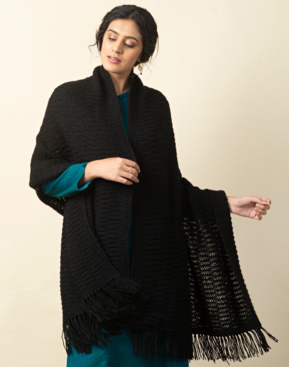 Black Wool Knitted Shawl Black Wool Knitted Shawl