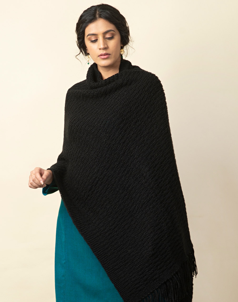 Black Wool Knitted Shawl Black Wool Knitted Shawl