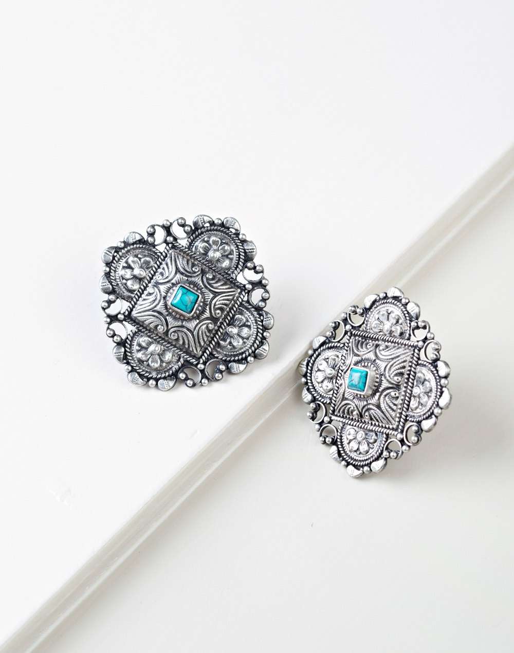 Silver Ethnic Stud Earrings