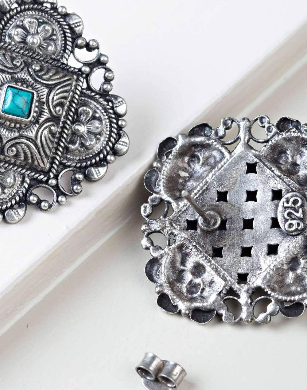 Silver Ethnic Stud Earrings