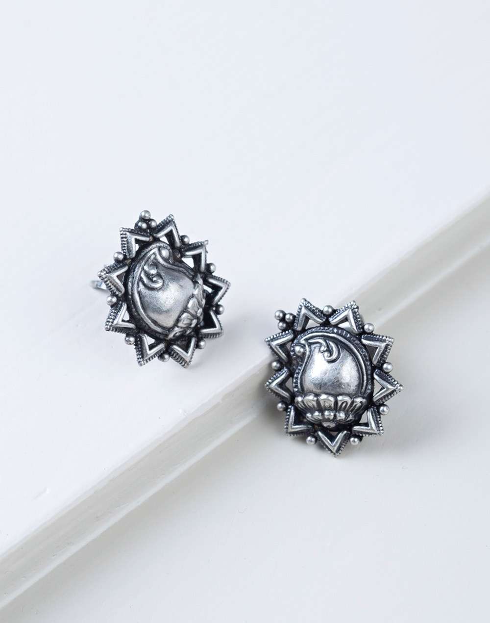 Silver Ethnic Stud Earrings