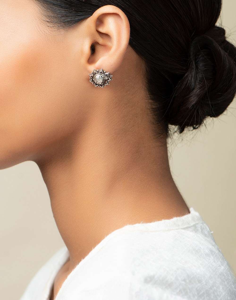 Silver Ethnic Stud Earrings