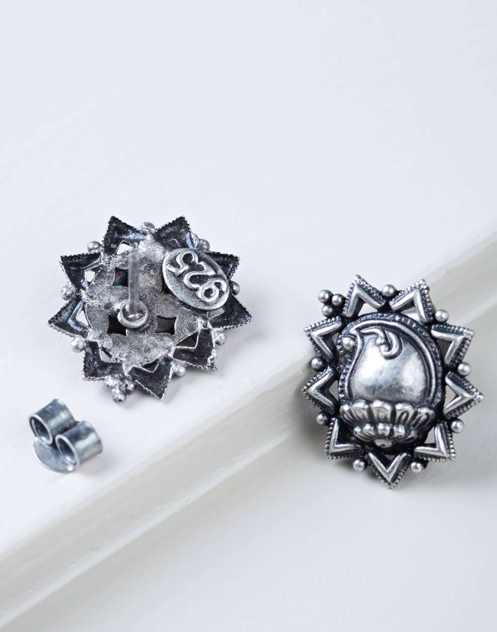 Silver Ethnic Stud Earrings
