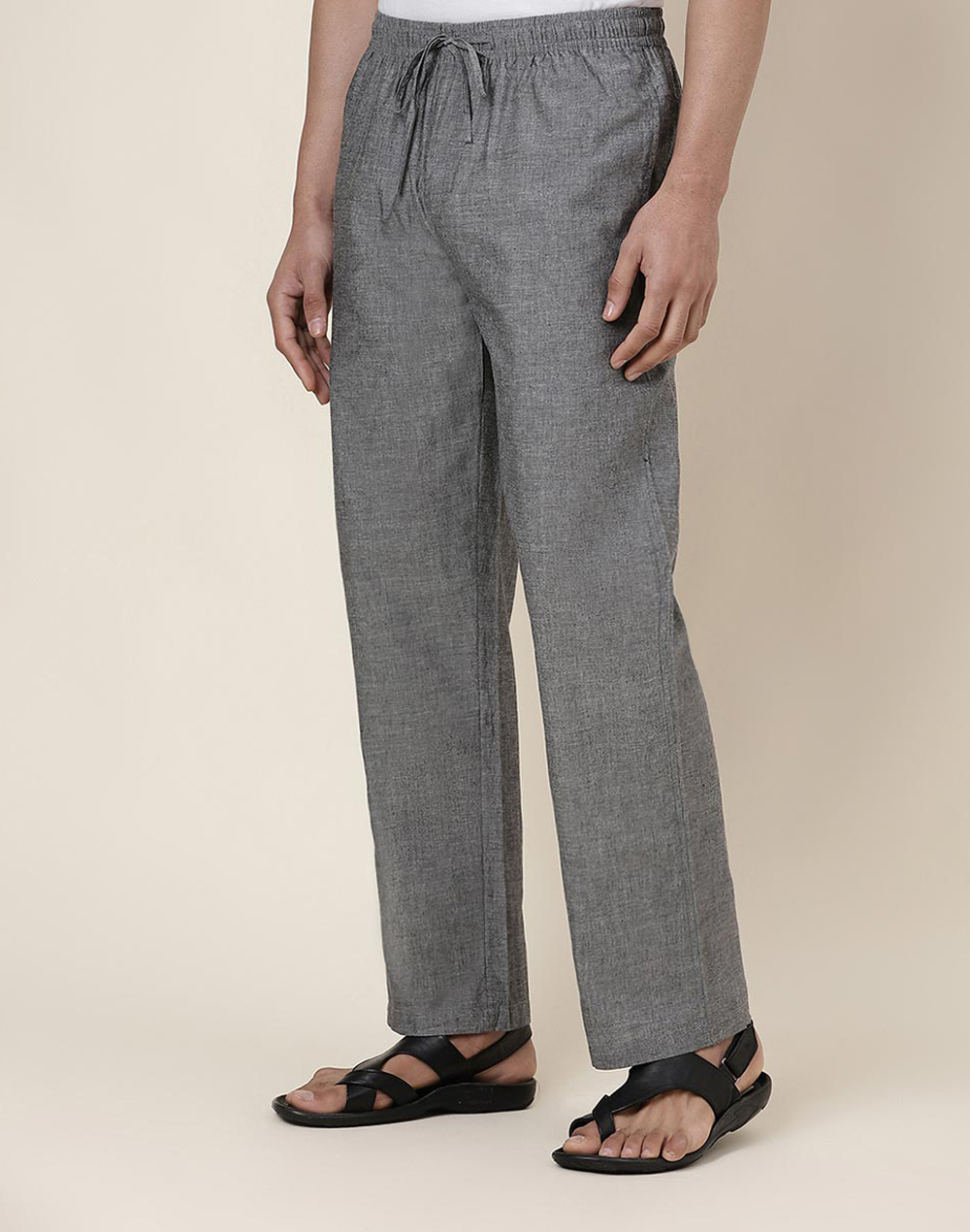 Grey Cotton Drawstring Pants