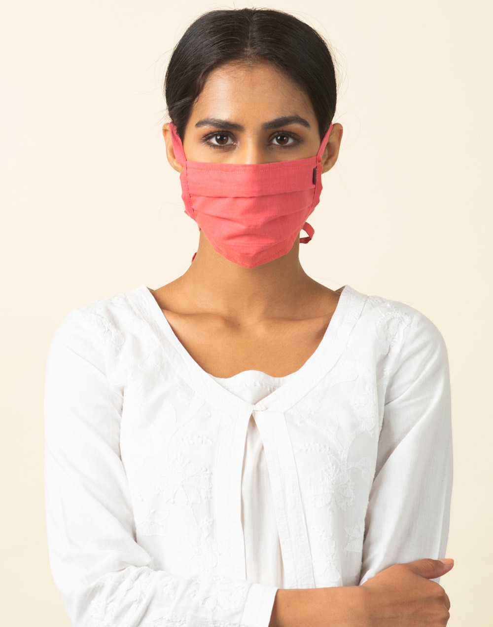 Cotton Pleated Tie Back Mask Set Of 4
