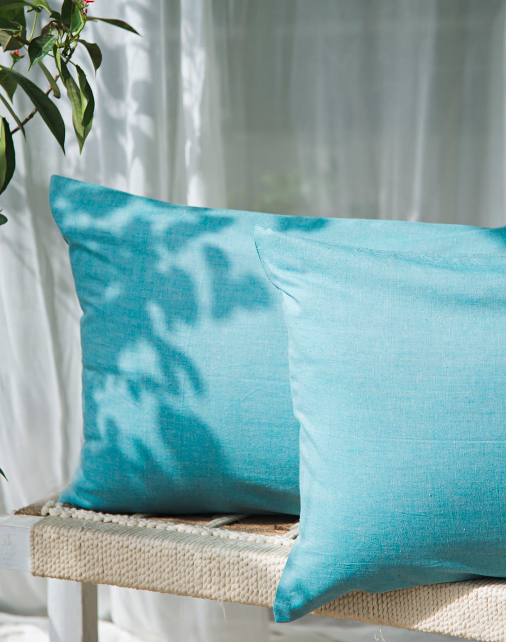 Blue Cotton Woven Pillow Cover Set Of 2