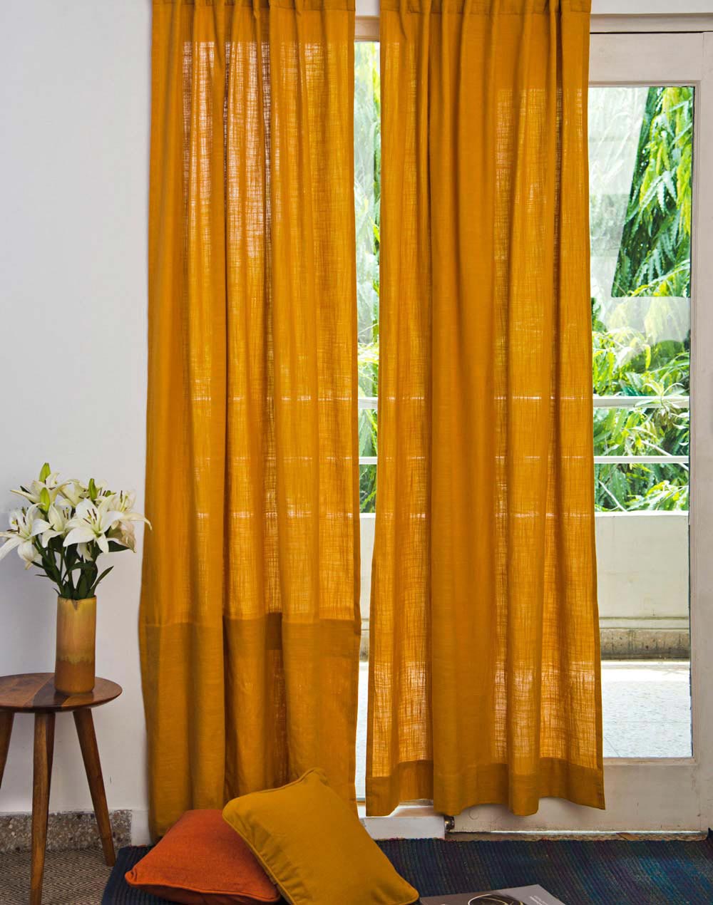 Yellow Nalika Cotton Curtain 5 Feet | 1Pc