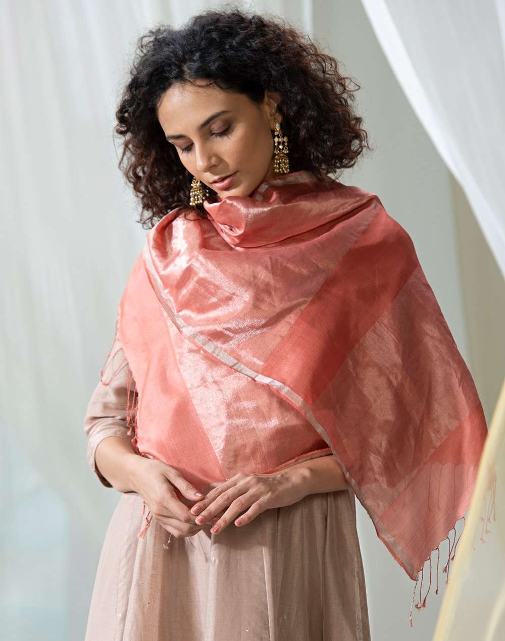 Silk Woven Loom Zari Stole