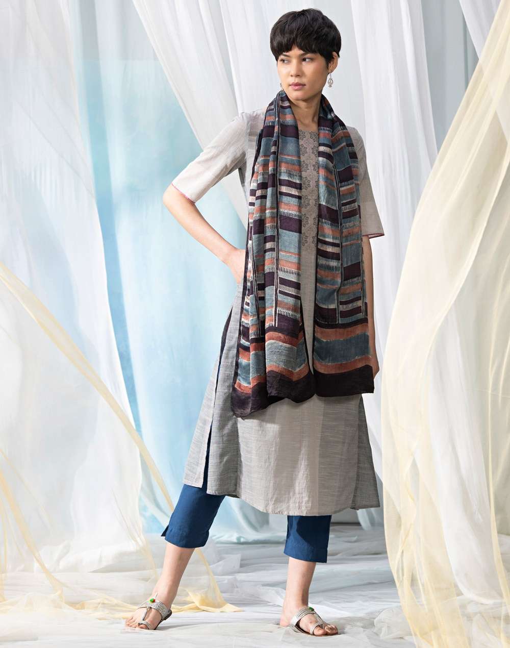 Silk Gajji Hand Block Print Stole