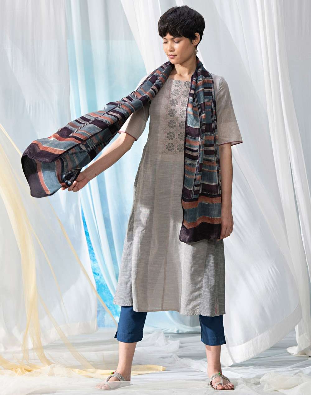 Silk Gajji Hand Block Print Stole
