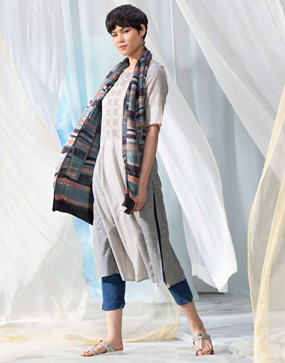 Silk Gajji Hand Block Print Stole