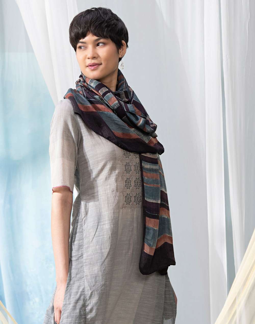 Silk Gajji Hand Block Print Stole