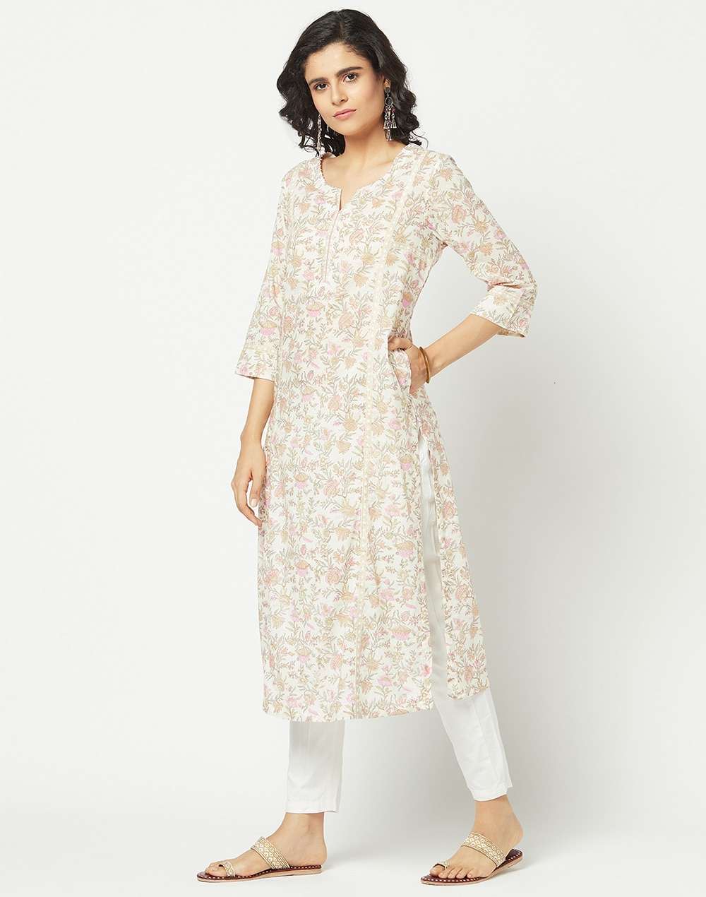 Cotton Slub Printed Long Kurta