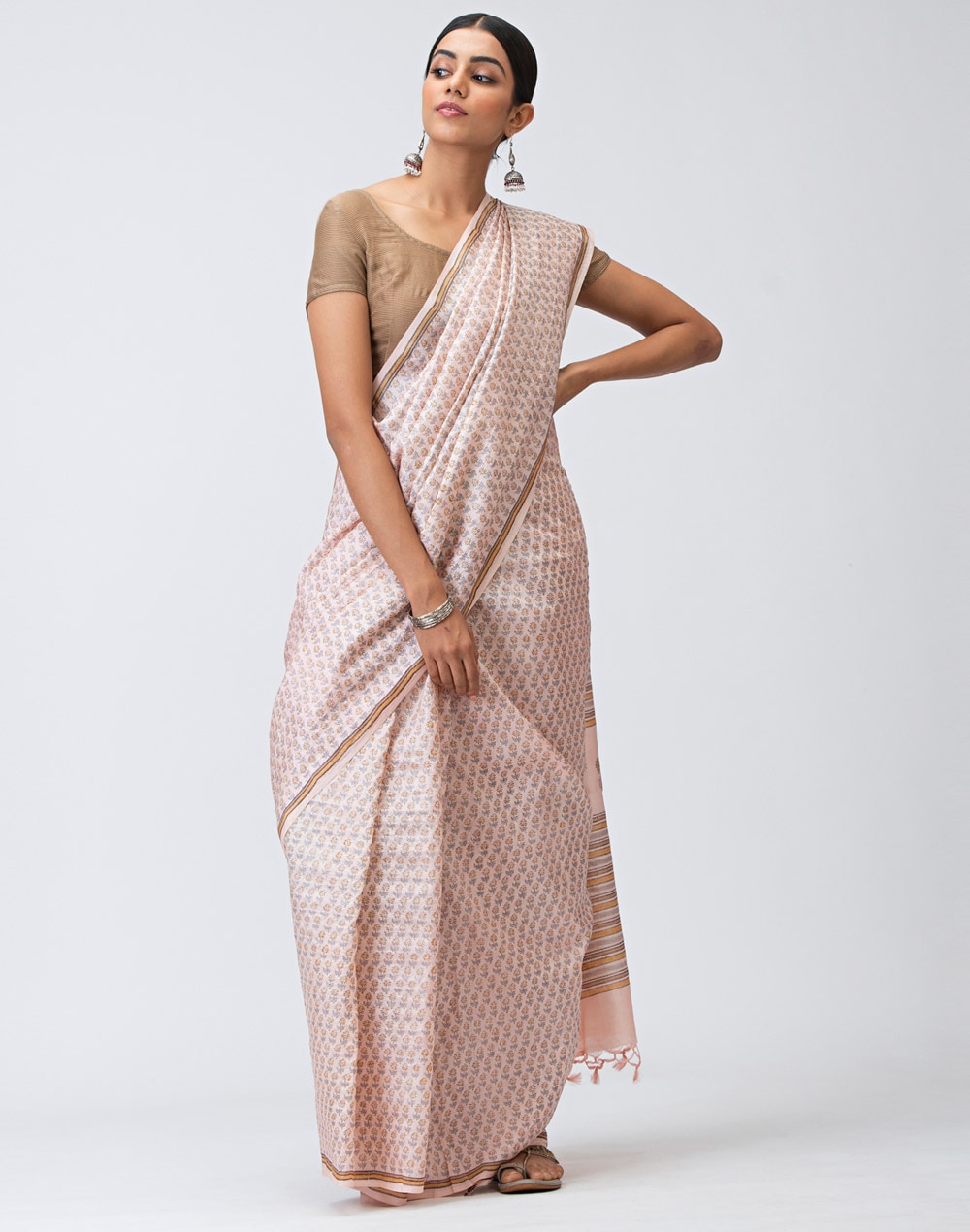 Silk Tussar Block Printed Sari