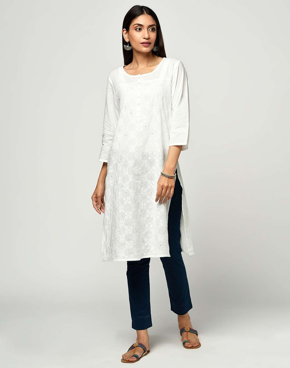 Cotton Chikankari Knee Length Kurta