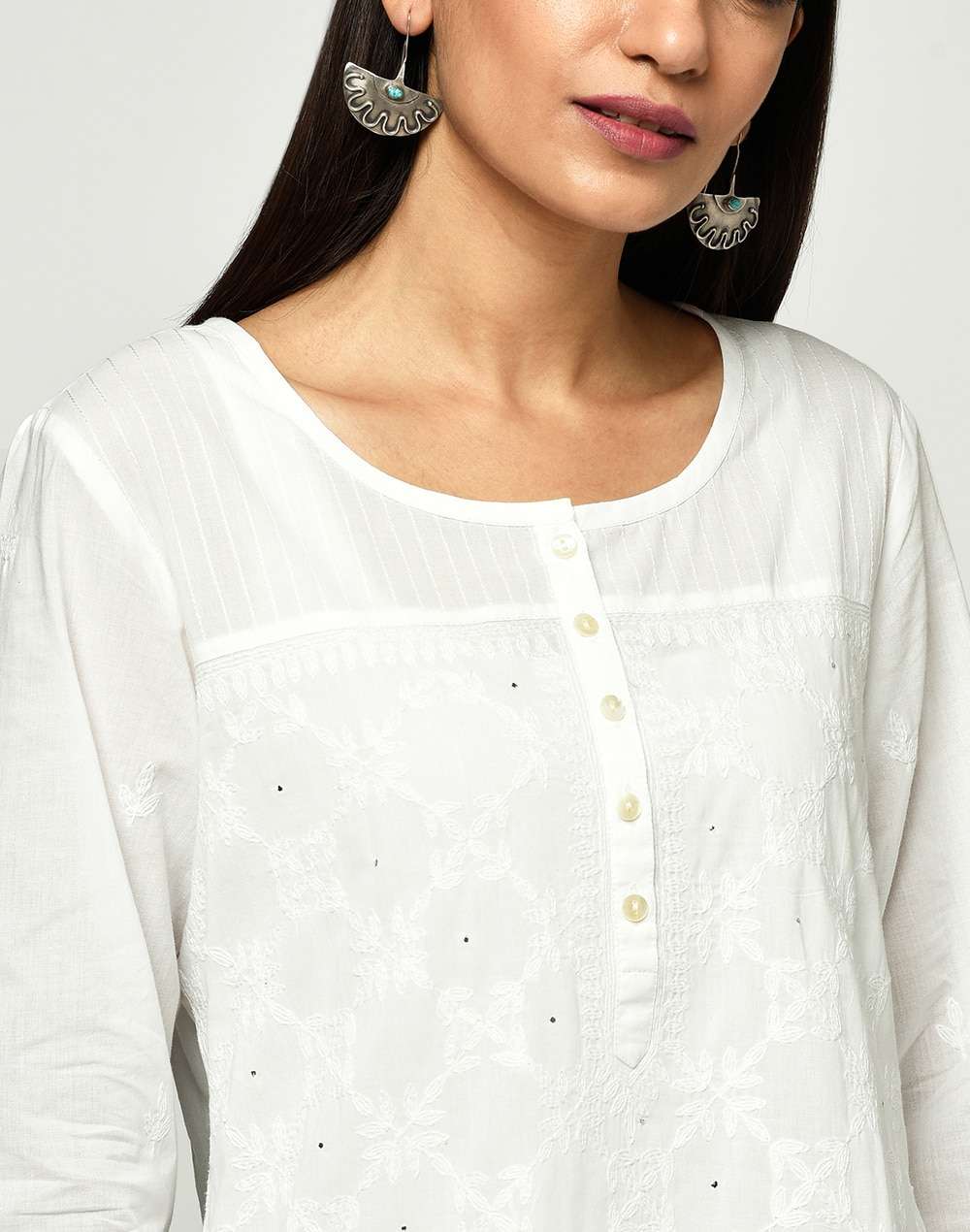 Cotton Chikankari Knee Length Kurta