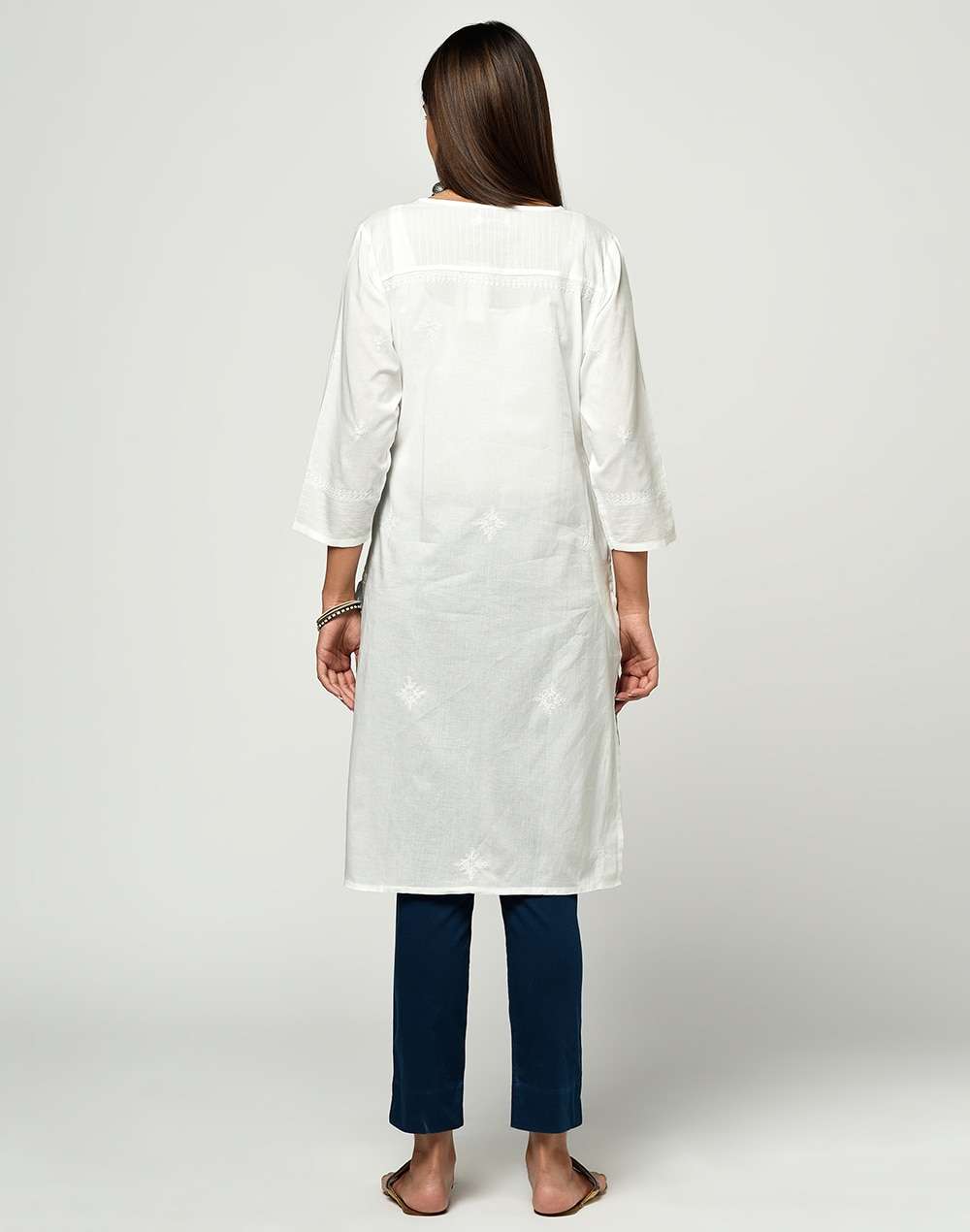 Cotton Chikankari Knee Length Kurta