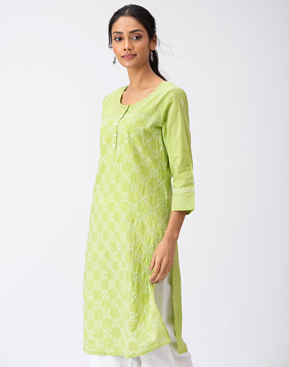 Cotton Chikankari Knee Length Kurta