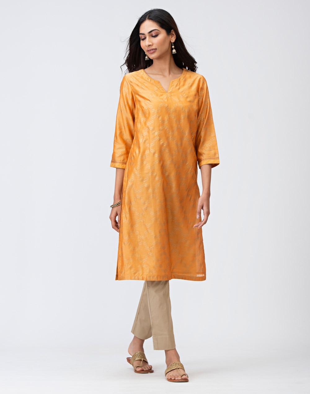 Buy Cotton Silk Printed Knee Length Kurta for Women Online at Fabindia ...