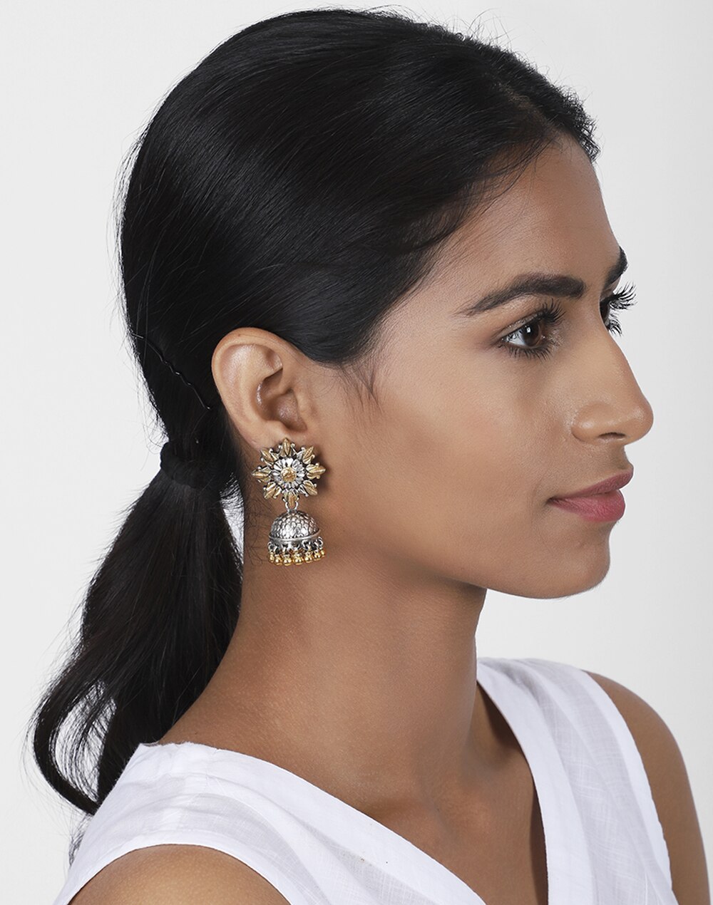 Silver Ethnic Jhumka Earrings