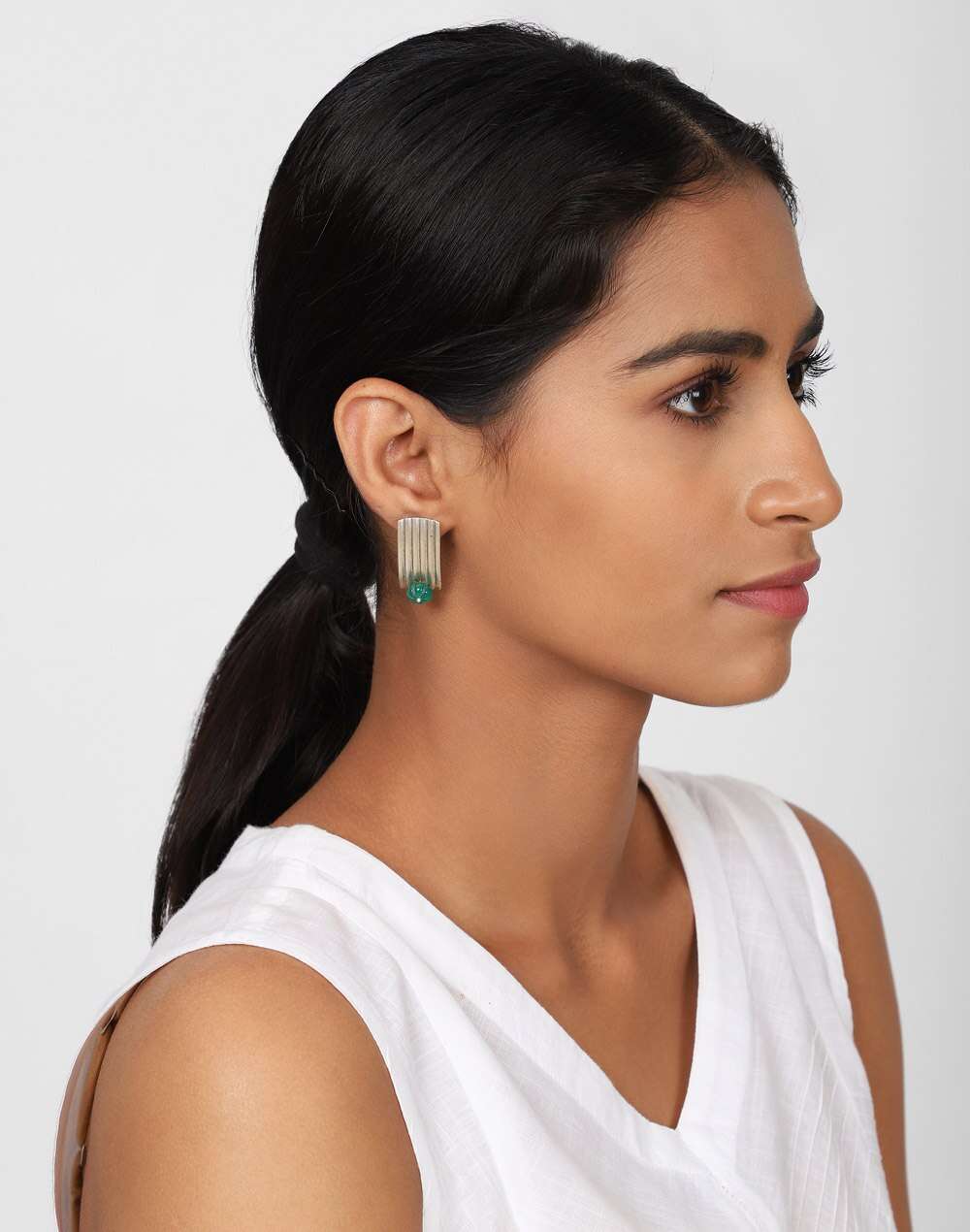 Silver Ethnic Stud Earrings