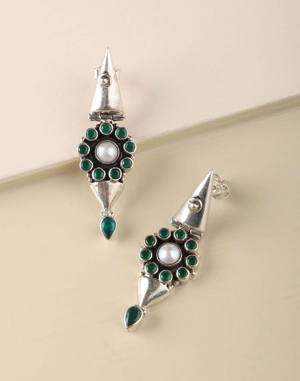 Silver Ethnic Stud Earrings