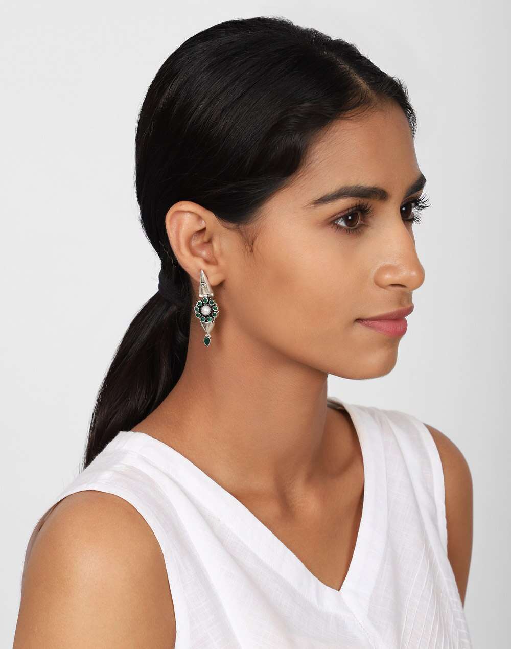 Silver Ethnic Stud Earrings