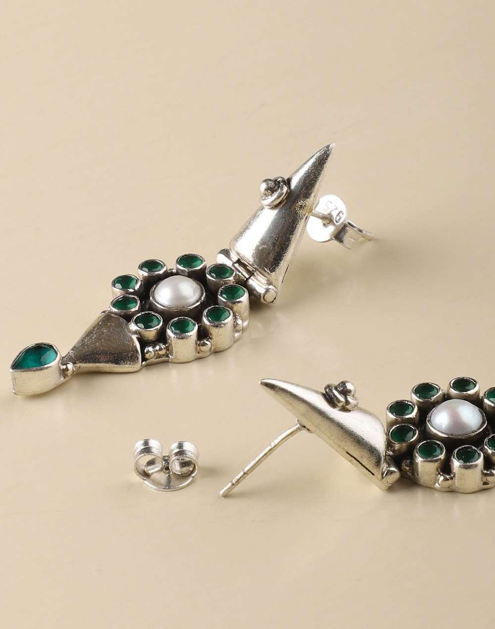Silver Ethnic Stud Earrings