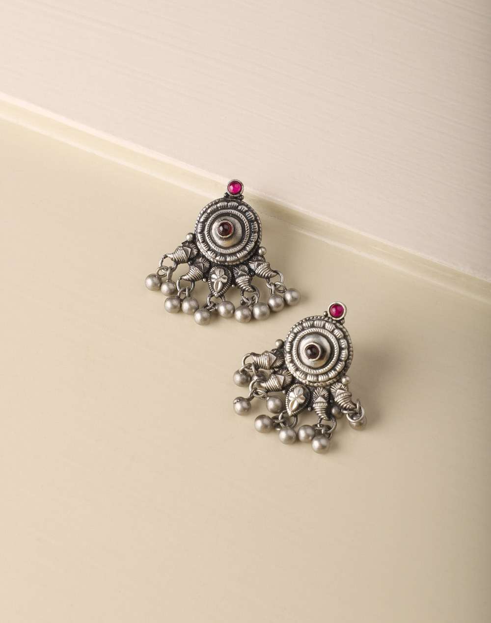 Silver Ethnic Stud Earrings