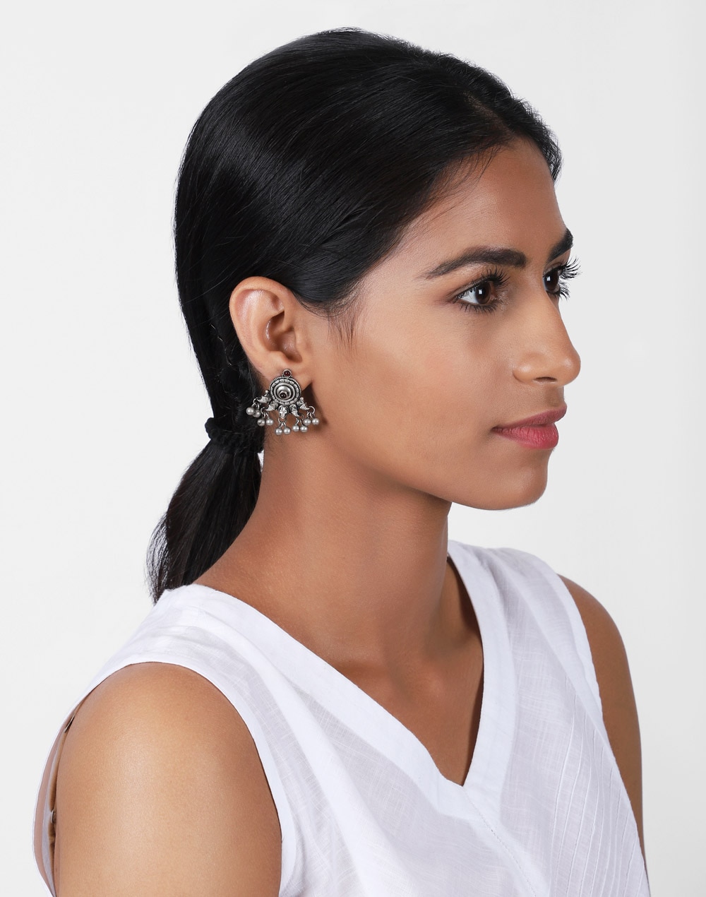 Silver Ethnic Stud Earrings