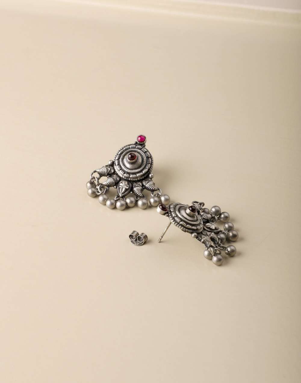 Silver Ethnic Stud Earrings