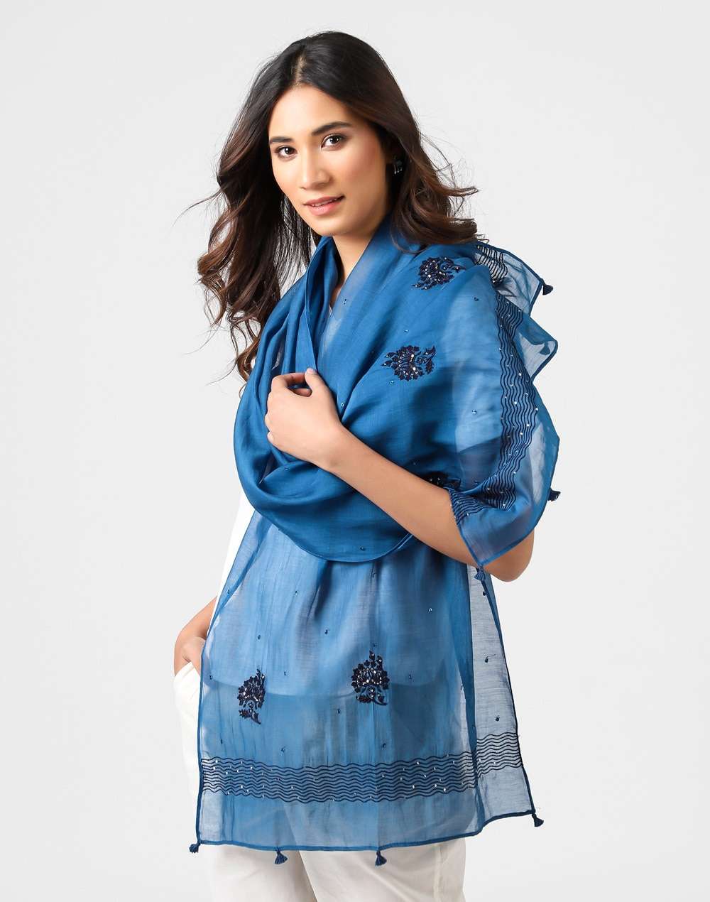 Cotton Silk Embroidered Stole