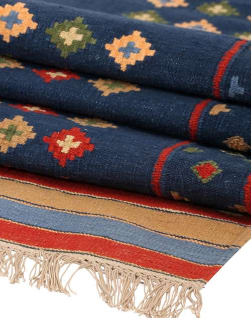Buy Indigo Chaupad Cotton Hand Woven Dhurrie Online at Fabindia | 20236051