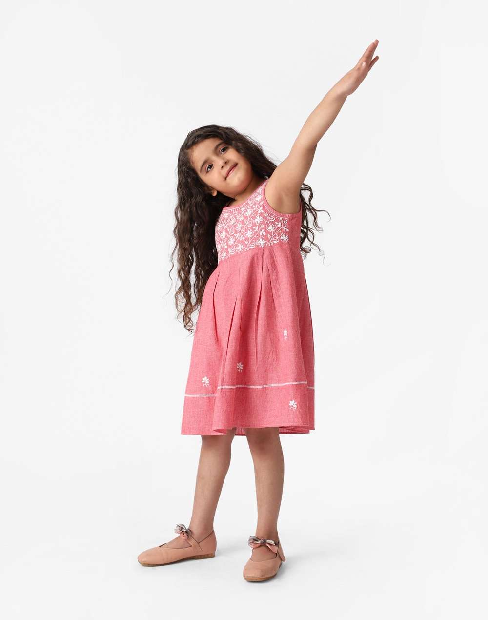 Cotton Chambray Embroidered Dress
