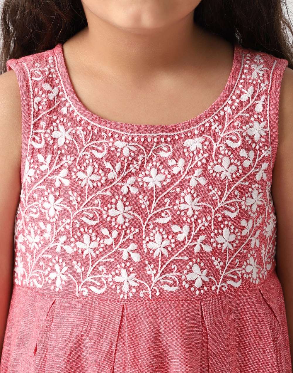 Cotton Chambray Embroidered Dress