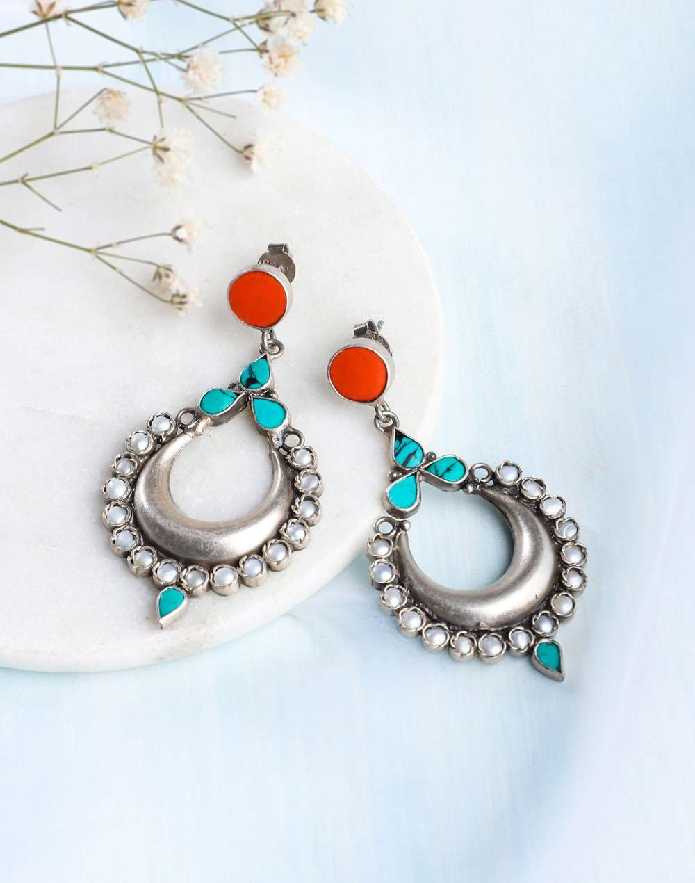 Silver Ethnic Dangler Earrings