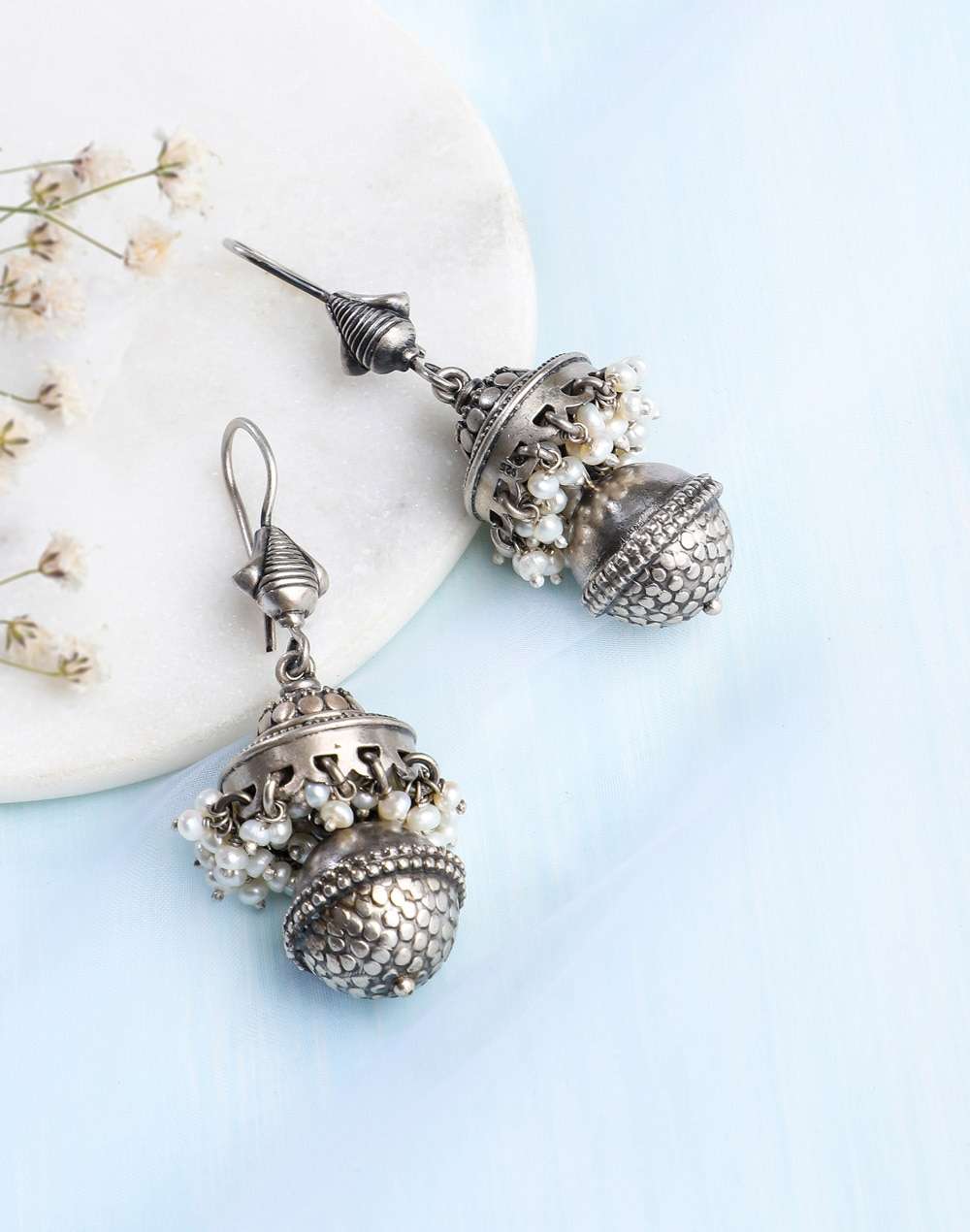 Silver Ethnic Jhumka Earring