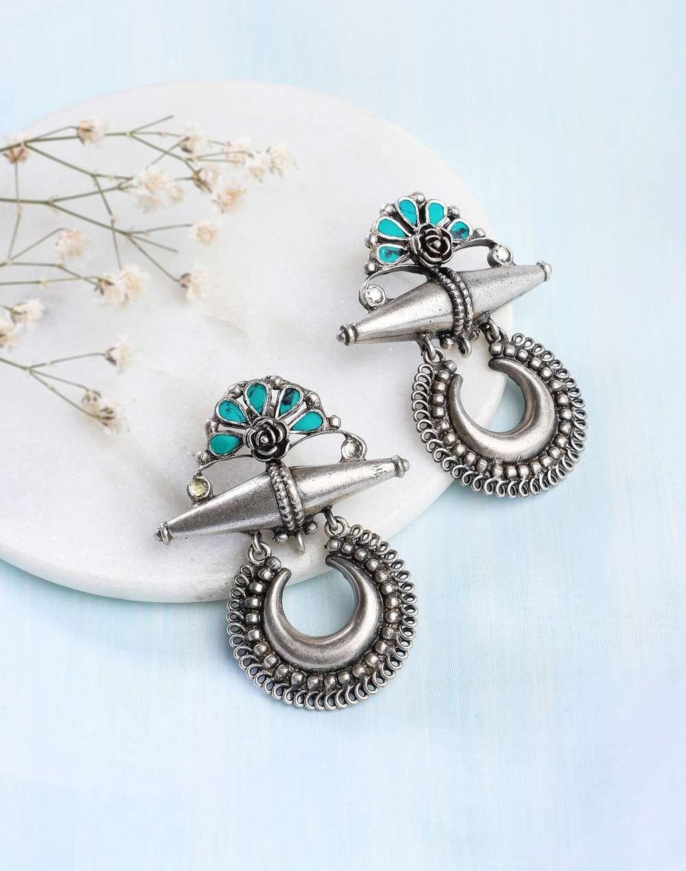 Silver Ethnic Dangler Earrings