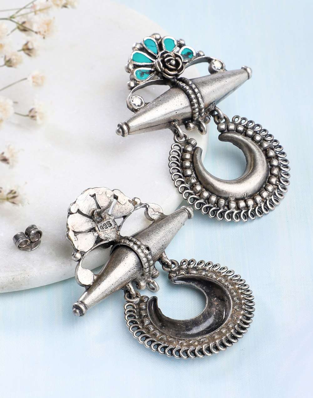 Silver Ethnic Dangler Earrings