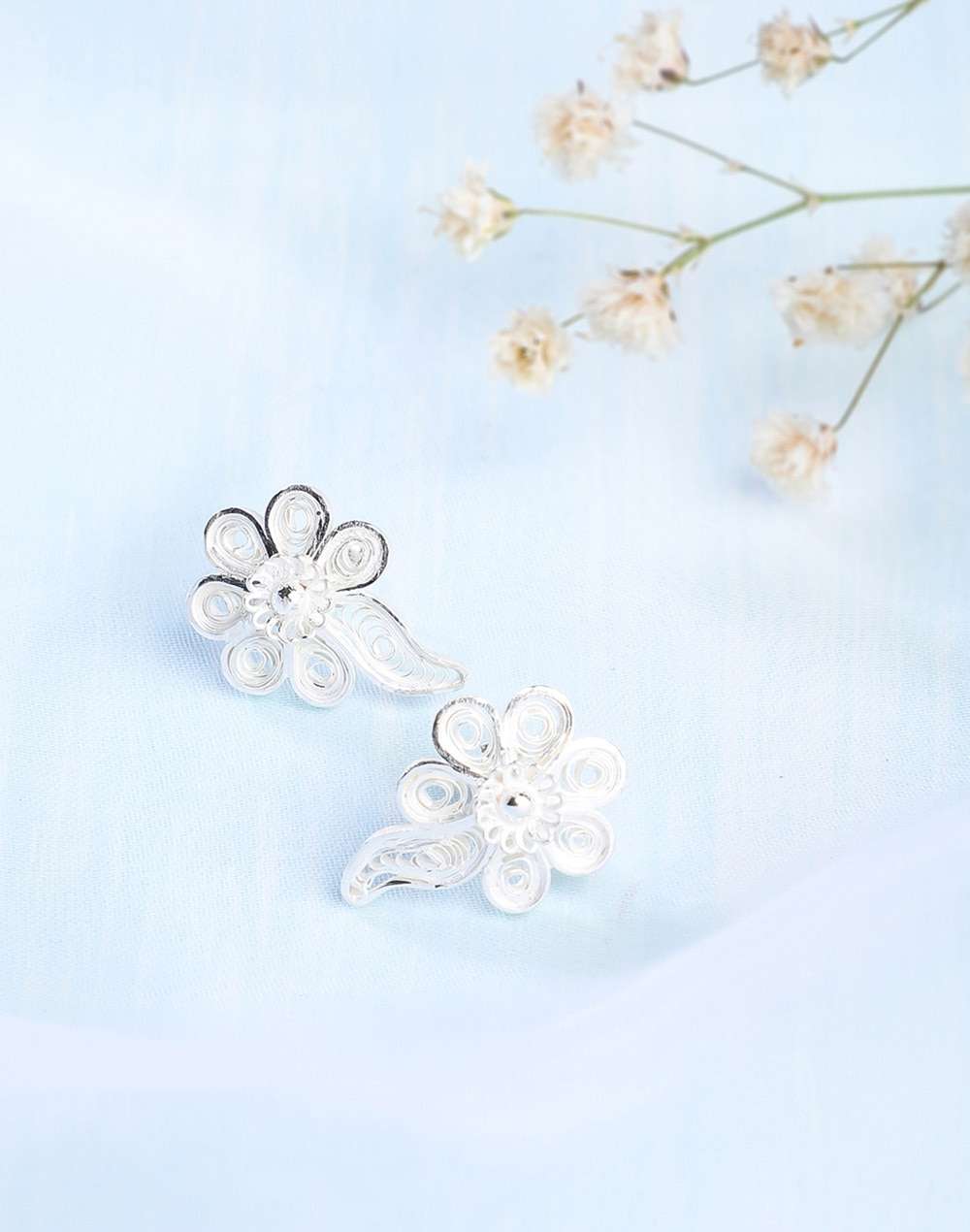 Silver Ethnic Stud Earrings