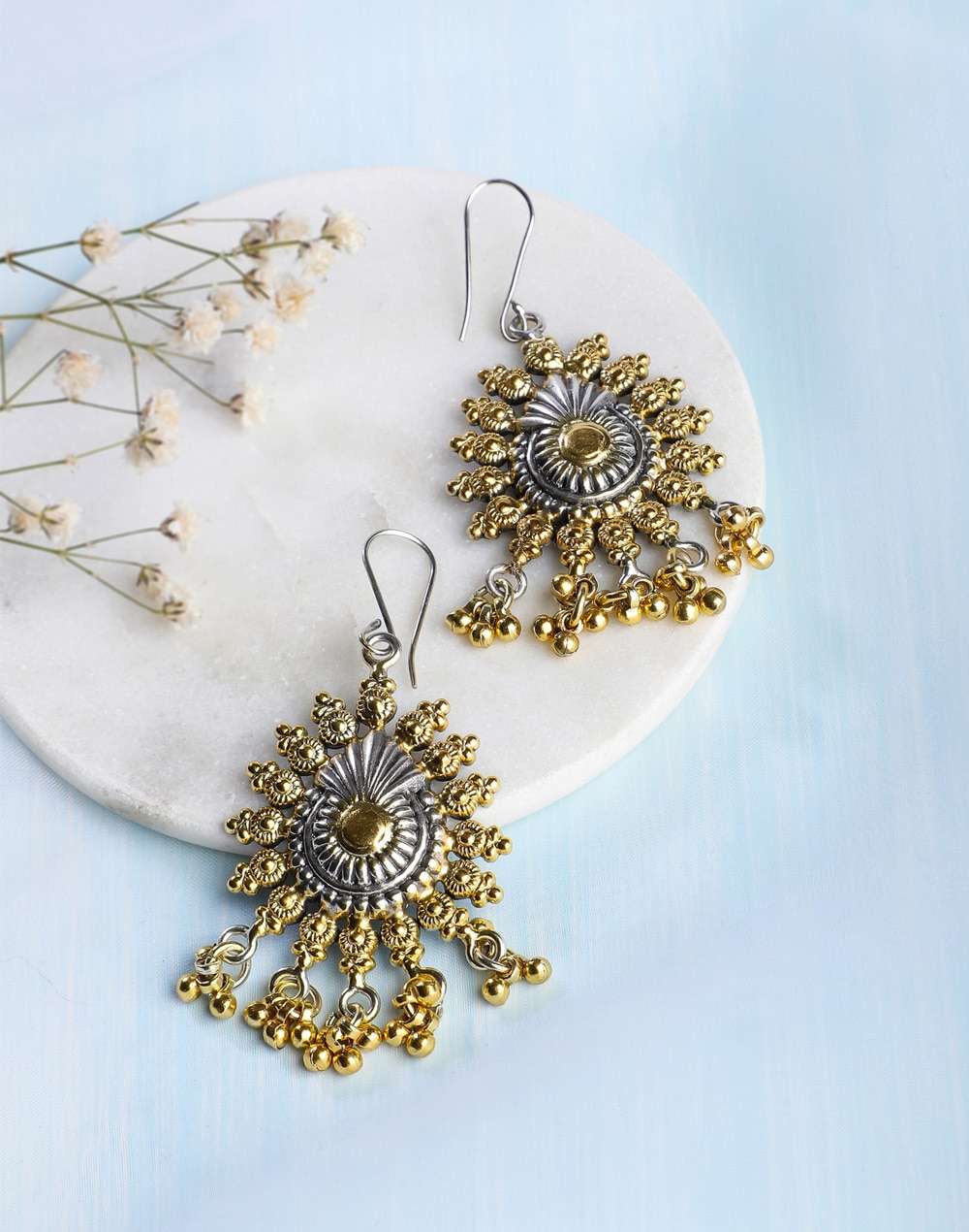 Silver Two Tone Dangler Earrings